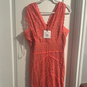 Ivanka Trump Orange Bodycon Dress V-neck Sleeveless